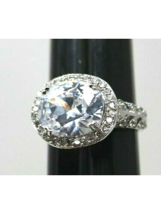 Jewelry - Sterling Silver Rhodium Plated Ring CZ Statement VTG Style Cocktail Sz 6.25  RB2